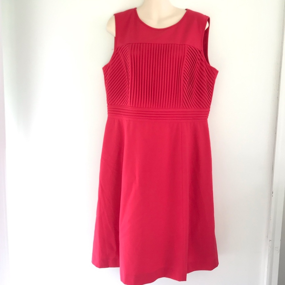 Tahari Red Sleeveless Pleated Bodice A-Line Dress 14